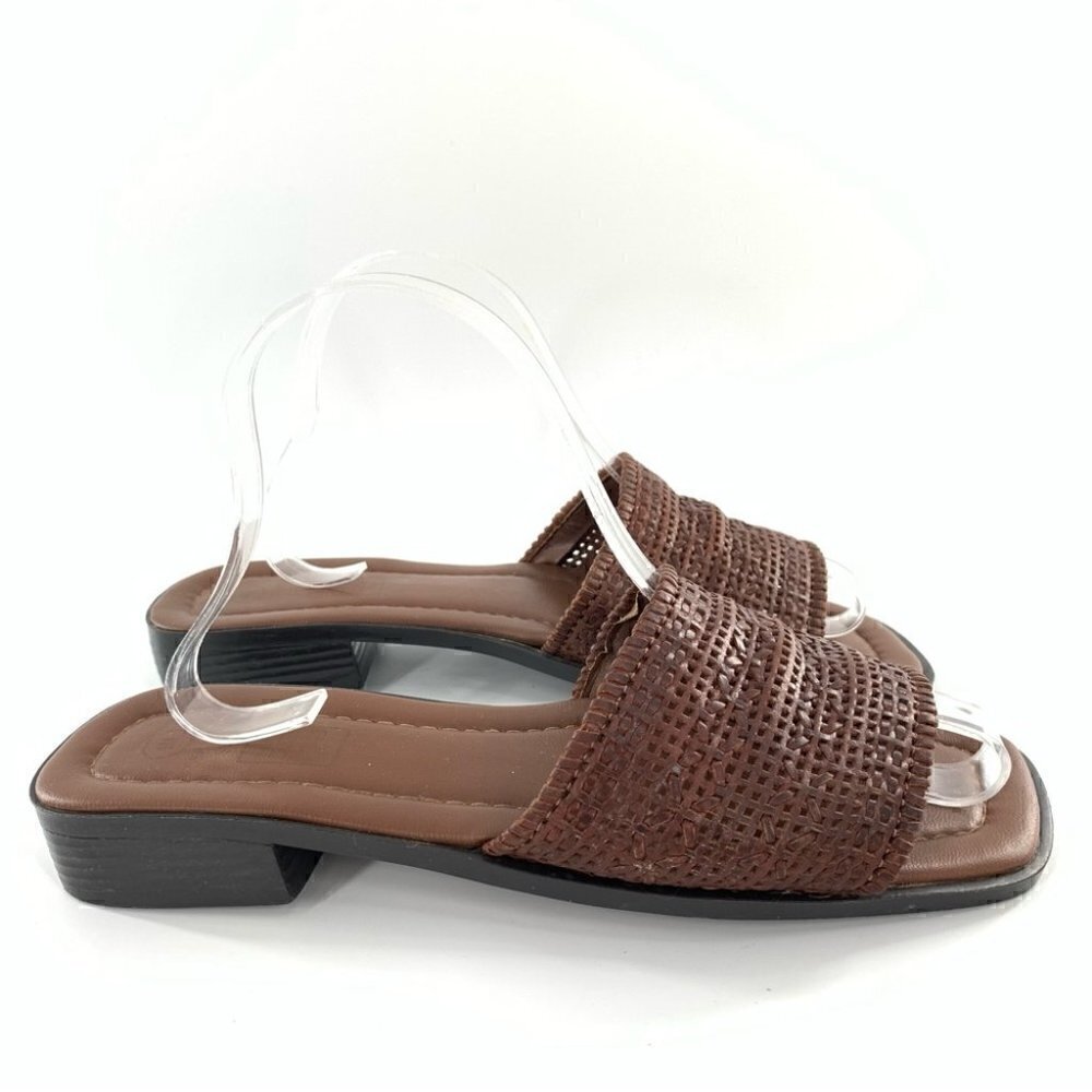 Faded Glory womens sandals size 9 brown leather vintage slip on slides 80s 90s